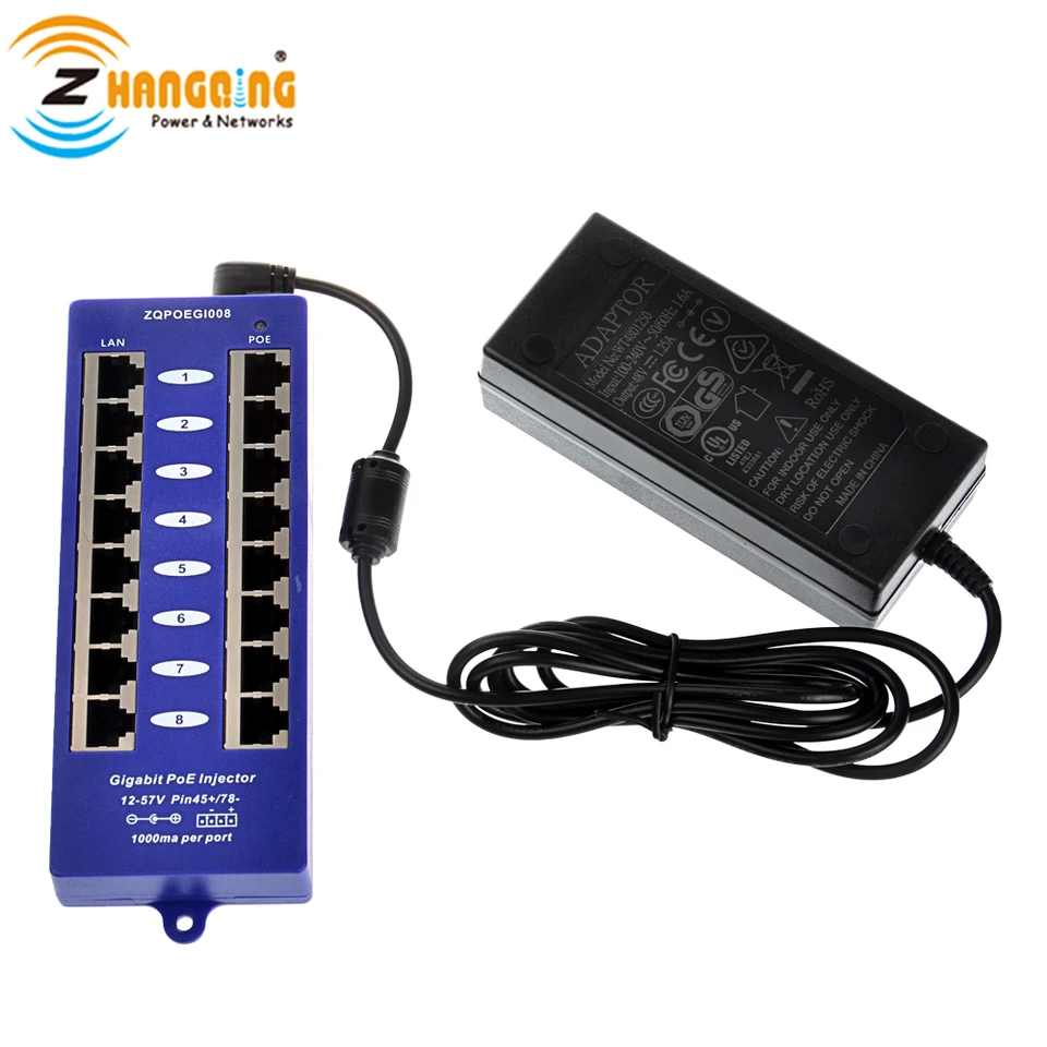 8 Port Poe+ Gigabit Power Over Ethernet Injector Ieee802.3at Active Poe  Midspan Injector With 56 Volt 120 Watt Power Supply - Camera Power -  AliExpress