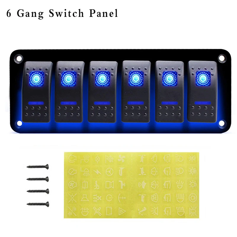 

4/6 Gang Rocker Switch Panel 12V 24V for Car Boat Switch Panel Socket Circuit Breaker Control Panel with LED and Waterproof