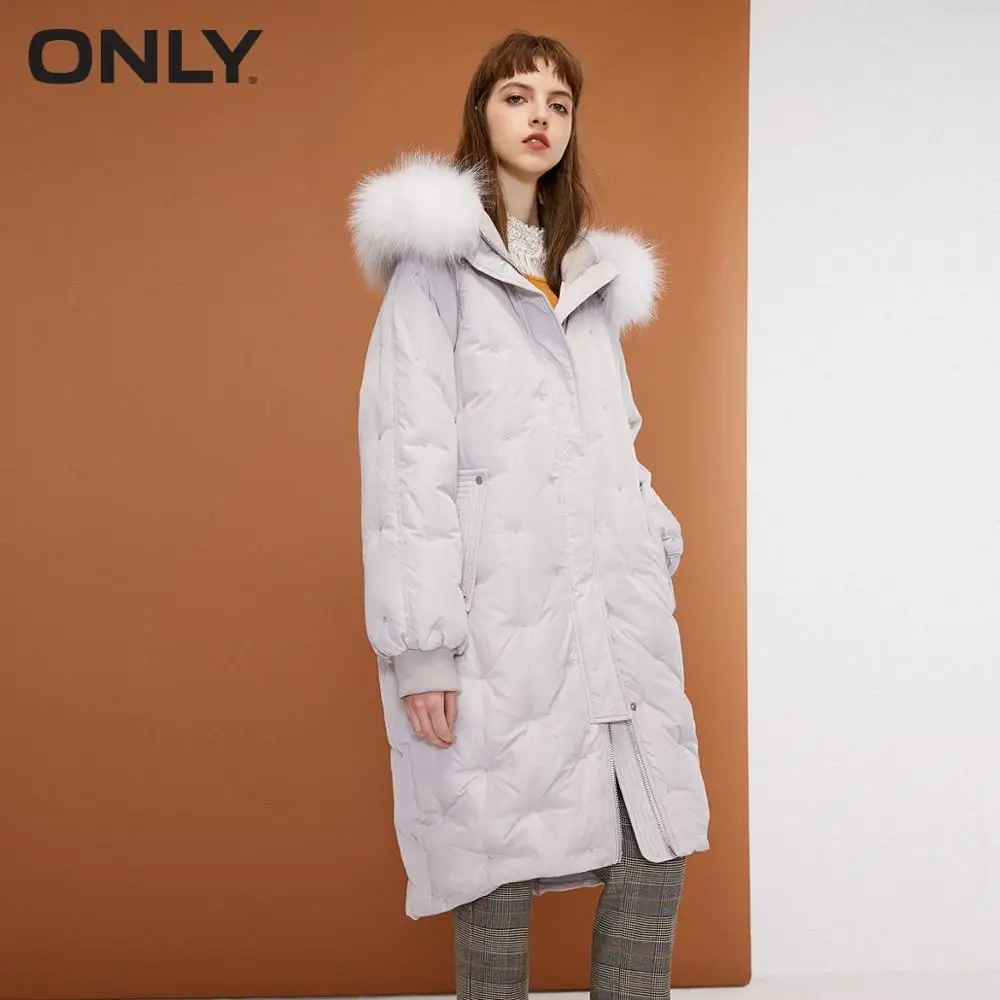 

ONLY womens' winter new style cocoon-shape long down jacket Mid-rise drawstring design Raglan sleeves|118312529