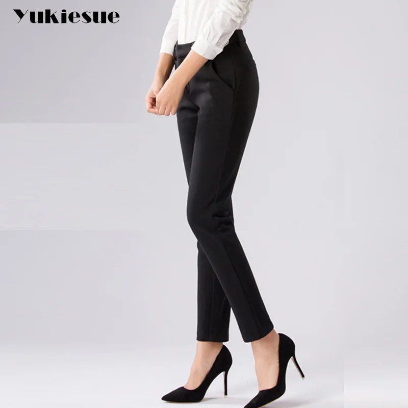 Формальные брюки размера плюс для женщин, Офисная Леди, зимняя флисовая рабочая одежда, прямые брюки, женская одежда, деловой дизайн