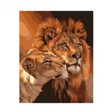 Безрамный Лев Пара Diy картина комплект на холсте ручной работы реалистический стиль плакат с животными украшение для гостиной стены Diy подарок