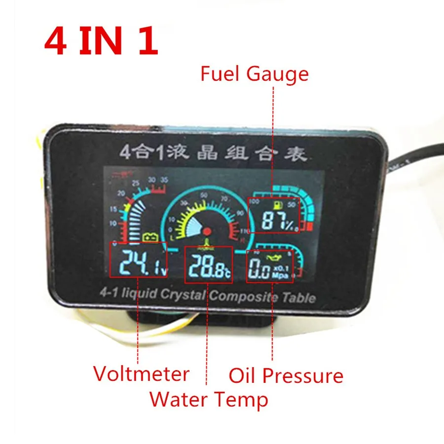 Multifunction LCD Car Water Temp Voltmeter Oil Pressure Oil Fuel Gauge w//Sensor