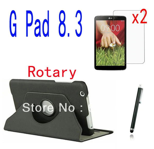

Rotating 360 Degree Folio Stand Leather Case Cover +2x Screen Protector +1x Stylus For LG G Pad Gpad 8.3 V500 8.3" Tablet