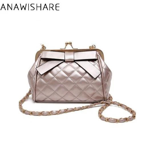 

ANAWISHARE Women Leather Messenger Bags Chains Small Crossbody Bags For Girls Bow Shoulder Bags Handbags Bolsas Feminina Wf76