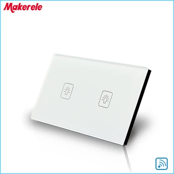 

Remote Touch Switch US Standard 2 Gang 1 way RF Remote Control Light Switch White Crystal Glass Panel