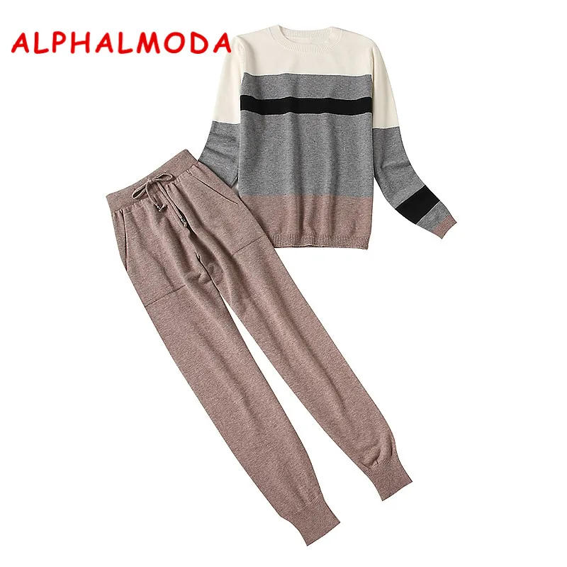 ALPHALMODA Ensemble Femme; комплект из 2 предметов; панталоны в полоску; джемпер с длинными рукавами+ брюки; женские вязаные комплекты