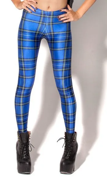BL 309 font b TARTAN b font BLUE LEGGINGS 2014 fashion new women Digital print Pants