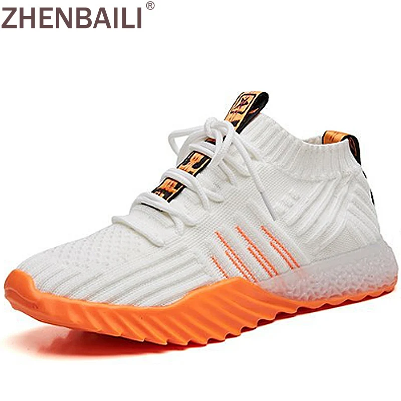 

ZHENBAILI Spring Breathable Air Mesh Knitting High Top Sock Shoes 2019 Lightweight Slip On Flat Casual Shoes Women Sneakers