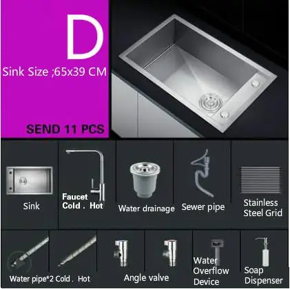 Free shipping Kitchen manual sink single trough wash the dishes durable 304 food-grade stainless steel hot sell 650x390 MM - Цвет: D