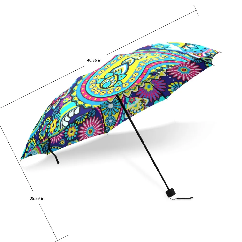 Custom Automotic Foldable Umbrella with Colorful Paisley Pattern