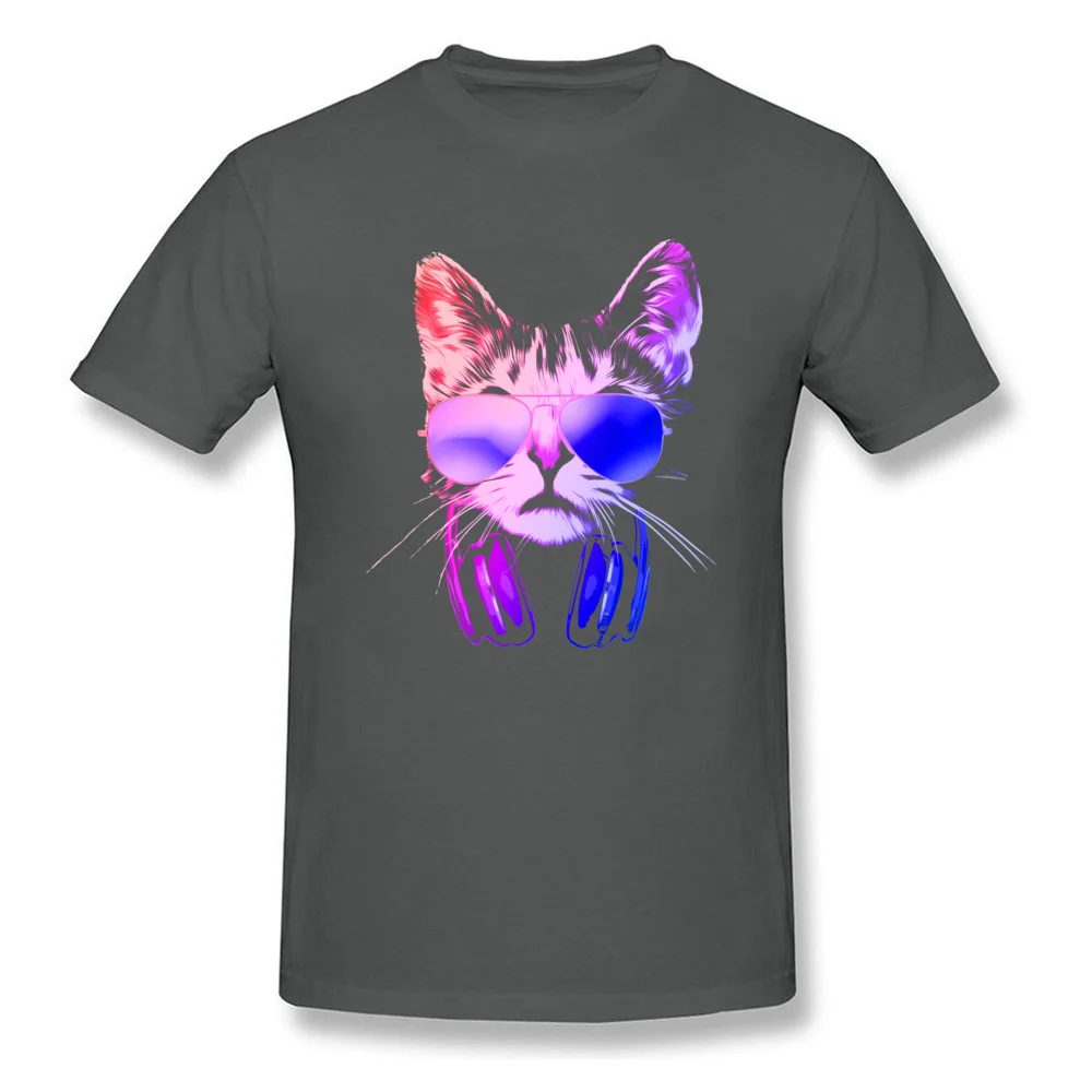 Adult 2018 Tops Shirt Crew Neck Mother Day 100% Cotton Fabric T Shirt Casual Short Sleeve Cool Neon DJ Cat Clothing Shirt Cool Neon DJ Cat carbon