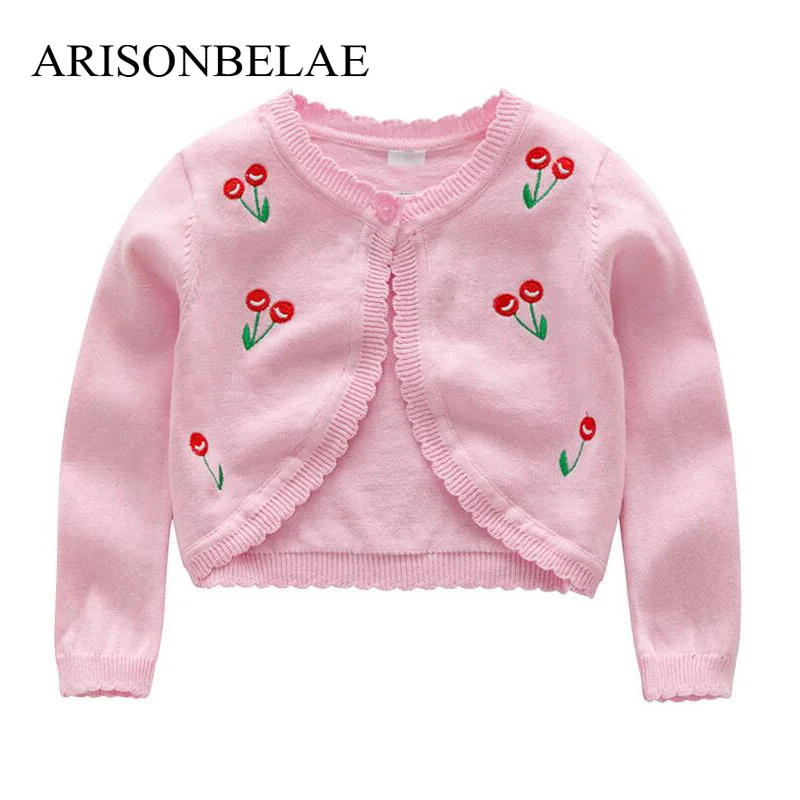 Summer Cardigan Girls Sweater Shawl Children Clothing Cardigans Cherry Embroidery Knitwear Long