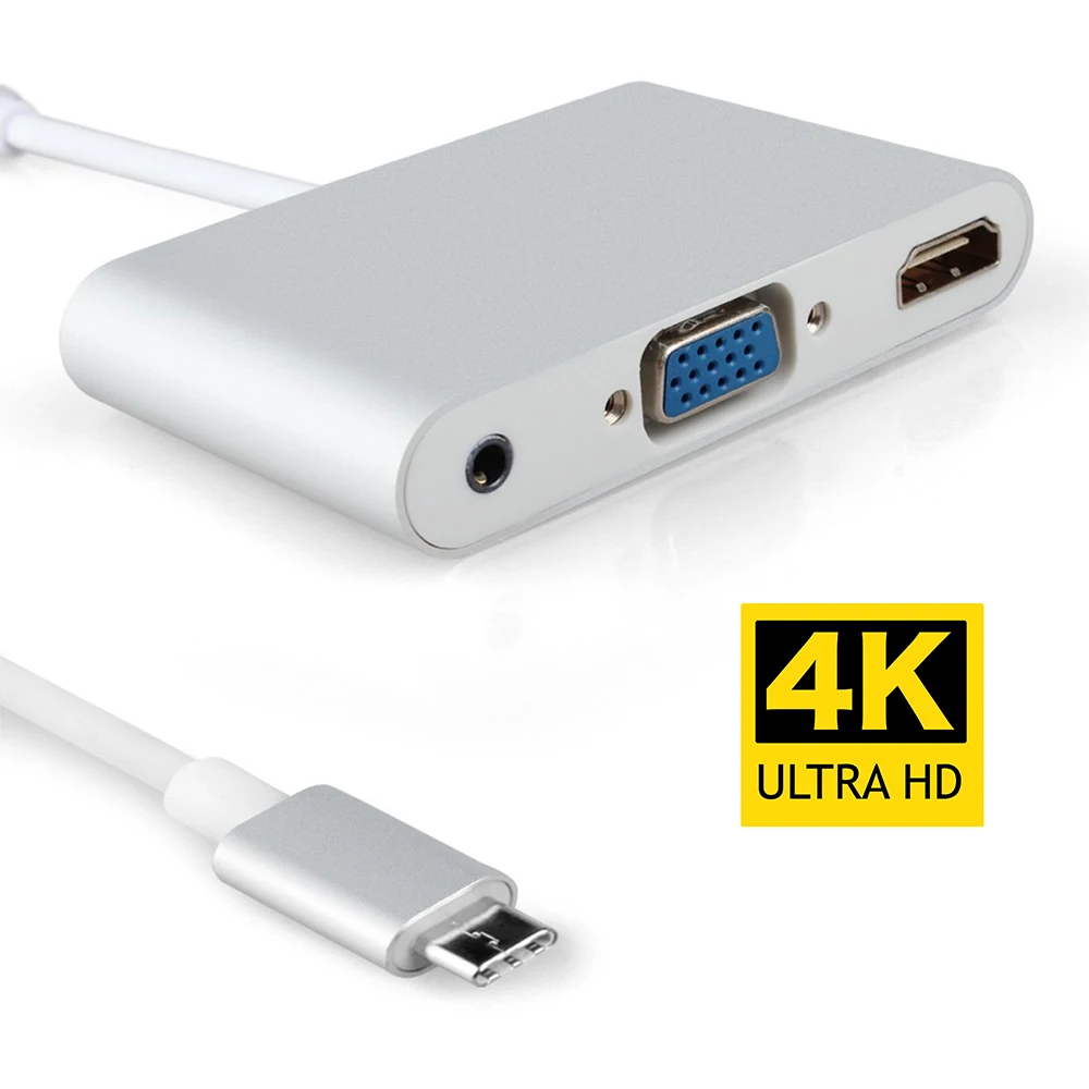 Type C 3,1-HDMI VGA конвертер с 3,5 мм аудио портом USBC удлинитель концентратор 4K UHD av-кабель для Macbook XPS 13 15 Sumsung S8 ноутбука