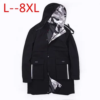 

8XL 6XL 10X Cross Ribbon Overcoats Men High Street Fashion Printing Hip Hop Punk Style Long Hooded Trench Jacket Male Loose Coat
