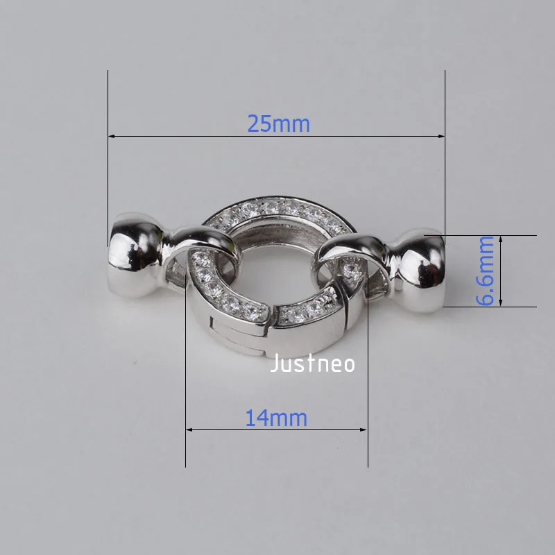 Твердые 925 пробы Серебряное ожерелье застежка родиевое покрытие кубический циркон установлен большой O пружинная Пряжка со скрытым узлом чашки