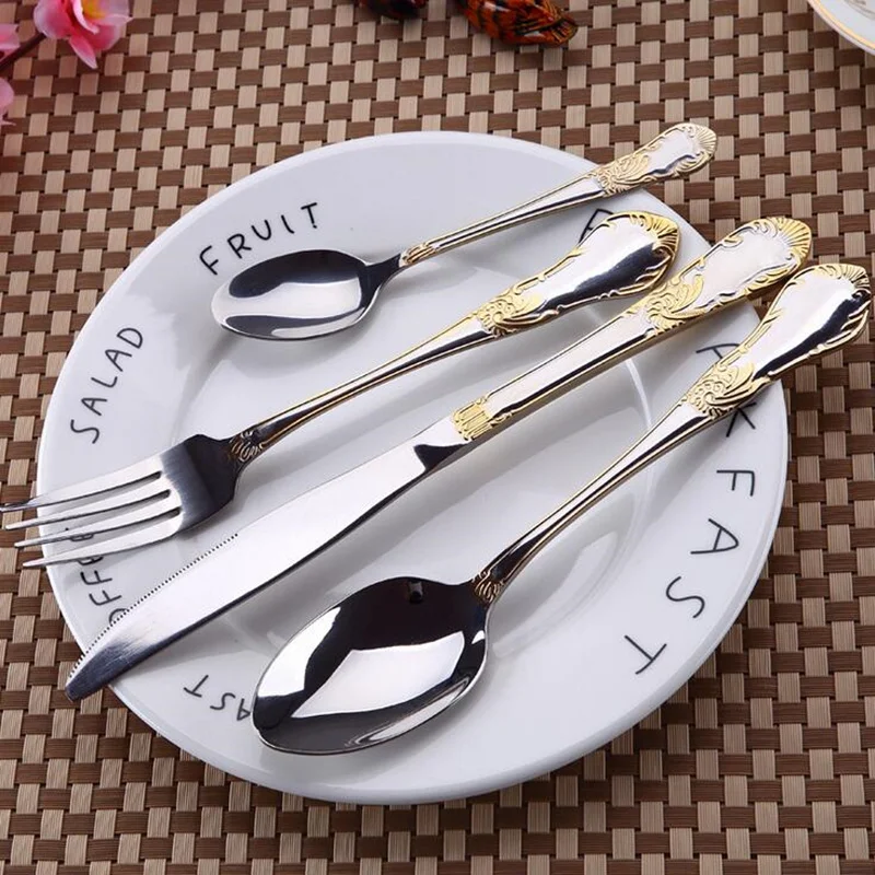 Набор столовых приборов KuBac Hommi покрытый золотом нержавеющая сталь 24 шт.|stainless steel