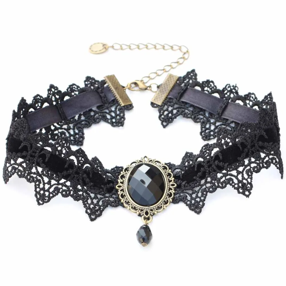 Модный женский винтажный, готический, в стиле панк Викторианский кулон ожерелье ювелирные изделия кружевной воротник колье кристалл