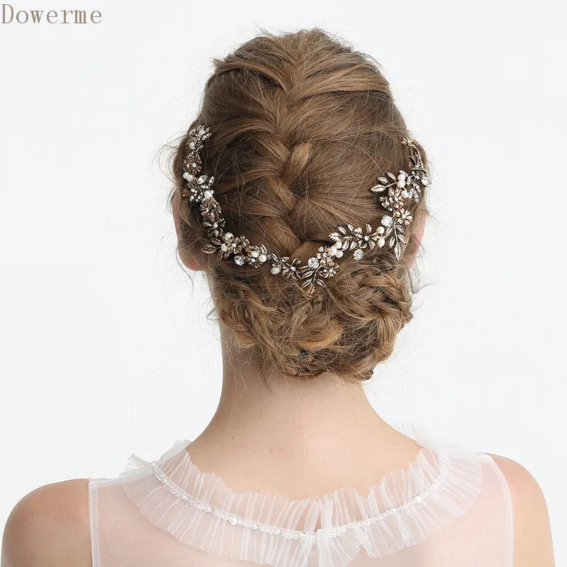 

Dower me Handmade Wedding Hair Vine Flower Leaf Bridal Headband Vintage Gold Hairband Women Hair Accessories For Party Prom