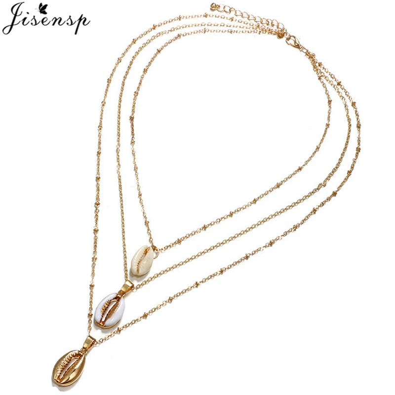 

Jisensp Vintage Multilayer Seashell Choker Necklace for Women Natural Shell Gold Cowrie Charm Pendant Necklace Accessories kolye