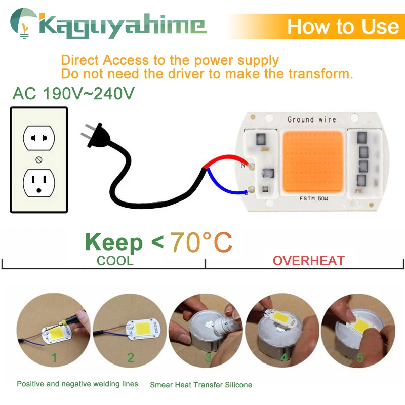 Светодиодный COB чип Kaguyahime 20 Вт 30 50 100 220 В для прожектора уличная лампа нет