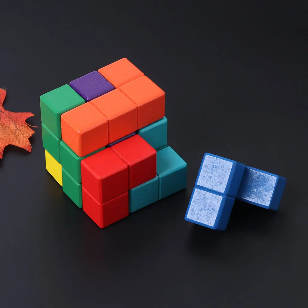 Тетрис волшебный куб Многоцветный 3D Деревянный пазл образовательный мозговой тизер игра