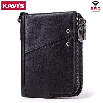 

KAVIS Genuine Leather Men Wallet Short Small Male Purse for Poin Pocket Fashion Card Holder Top Quality Money Bag Mens Mini