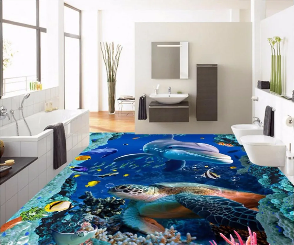 Custom mural 3d flooring picture pvc self adhesive wallpaper bedroom