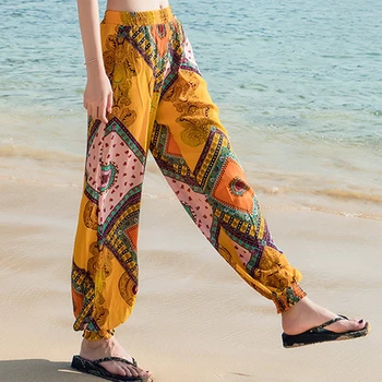

Beach Pants, Women's Trousers, Printed Trousers, Thailand Folk Style Trousers, Seaside Holidays, Wide Leg Trousers, Fashion Lant