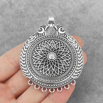 

3PCS Large Lotus Flower Round Shape Charms Pendants Connectors for Necklace Making Jewelry Findings 71x56mm