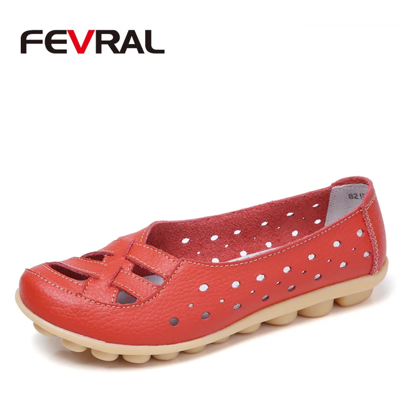 

FEVRAL Brand Summer Woman New Fashion Hollow Out Flats Shoes Breathable Comfortable Female lazy Woman Shoes Plus Big Size 35~44
