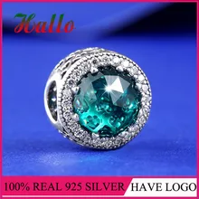 Сияющее сердце серебряный шарм, морской зеленый кристалл шармы бусины подходит браслет perles pour la изготовление de bijoux