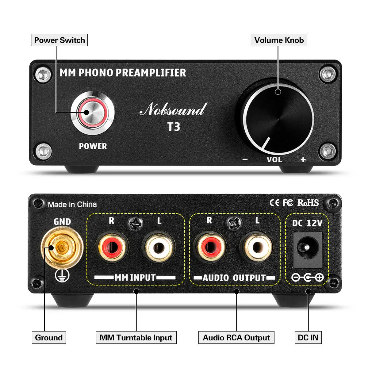 Nobsound Mini T3 MM Phono Preamp рекордер-плеер Предварительный усилитель HiFi проигрыватель усилитель