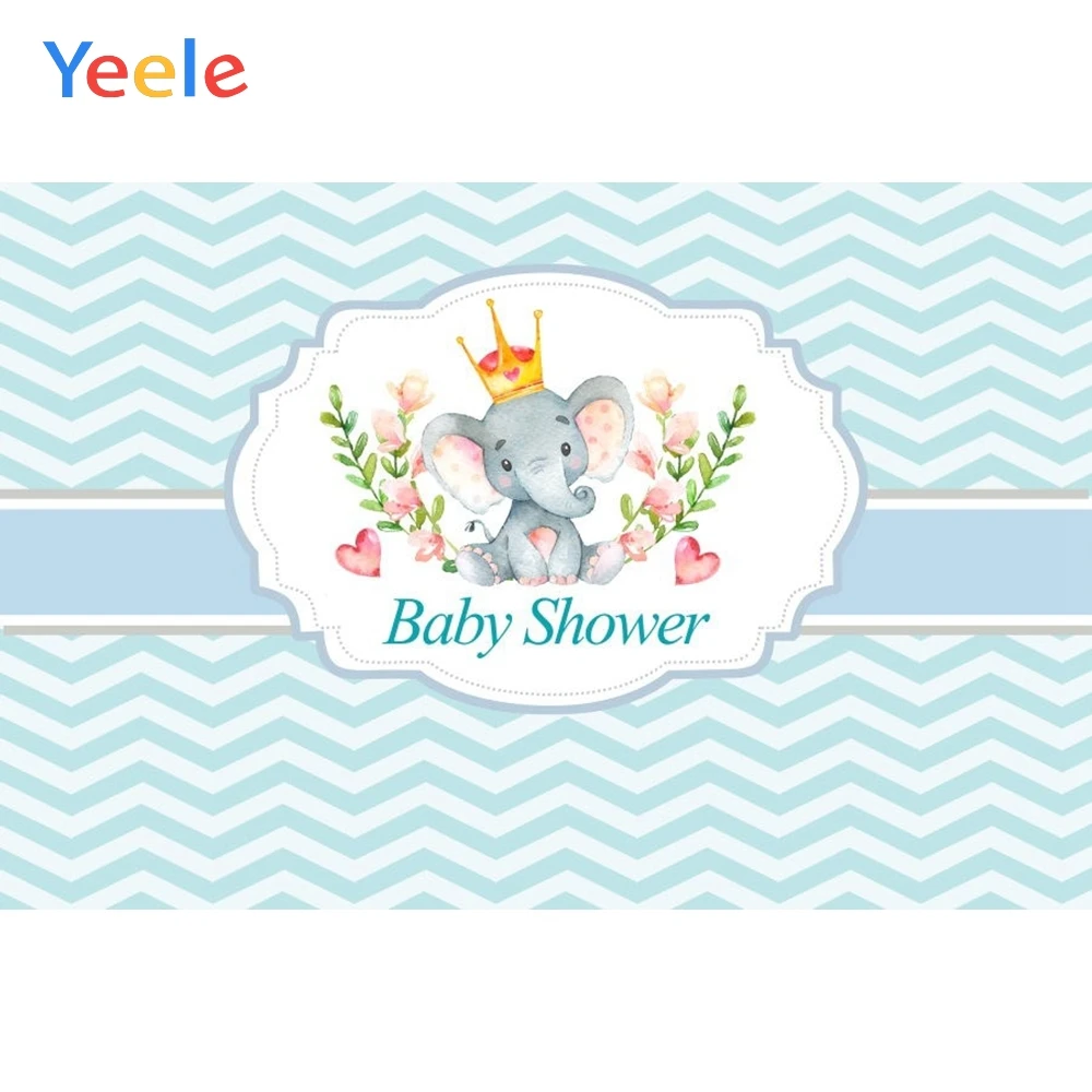 

Yeele Baby Shower Party Blue Photography Backdrop Cartoon Elephant Newborn Boy Custom Photographic Backgrounds For Photo Studio