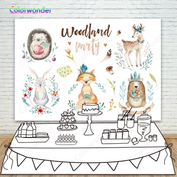 

Woodland Birthday Party Baby Shower Background for Photo Studio Jungle Watercolor Flower Animal Backdrop Photobooth Photocall