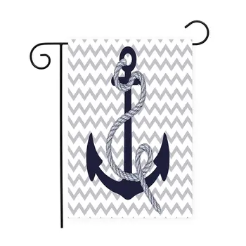 

Navy Blue Anchor Grey Chevron Pattern Garden Flags House Decor Mini Yard Banner,100% Polyester
