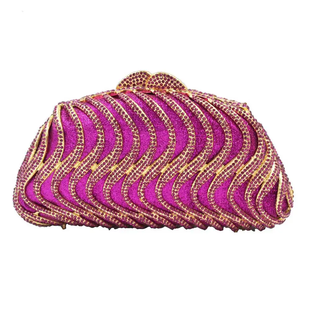 Fuchsia Luxury Crystal Evening Bags Women Party Purse Wedding Clutch ...