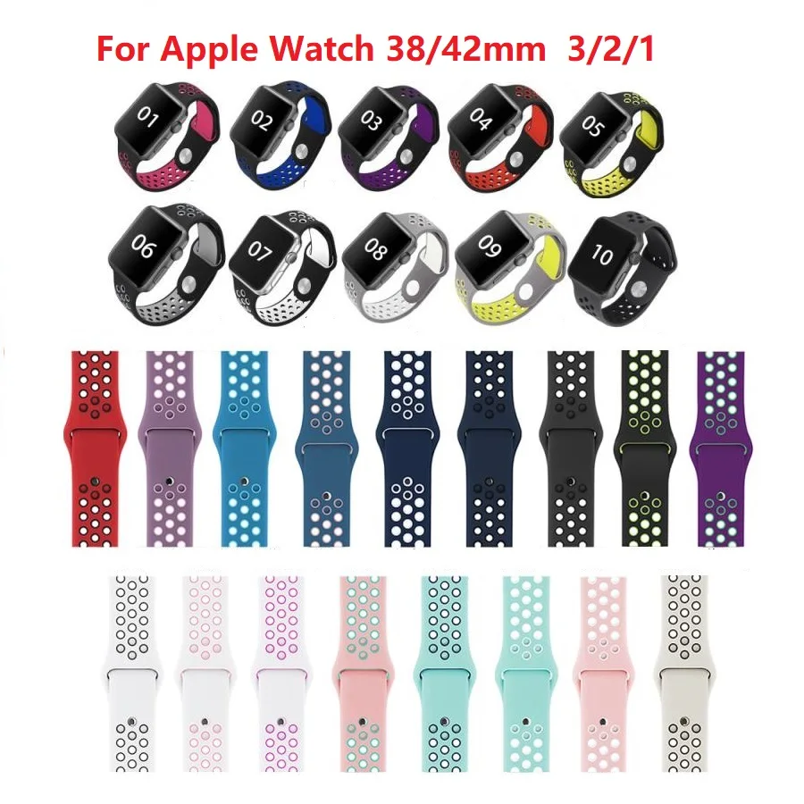 

Silicone Sport Band Bracelet for apple watch 38mm 42mm Series 3/2/1 Wristband Breathable Replacement Watch Band for iwatch