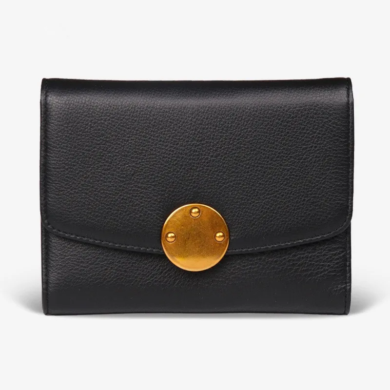 

2019 Fashion Women Genuine Leather Bag Cowhide Circular Buckle Design Wallet Card Money Holder Clutch Purse Short Pink Wallets