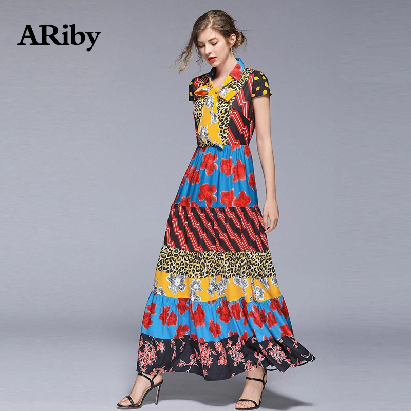Women Dress Maxi Party Summer Long Dress 2019 New Lady Indie Folk Leopard Print Patchwork V-neck Sashes Slim A-Line Dress Gothic