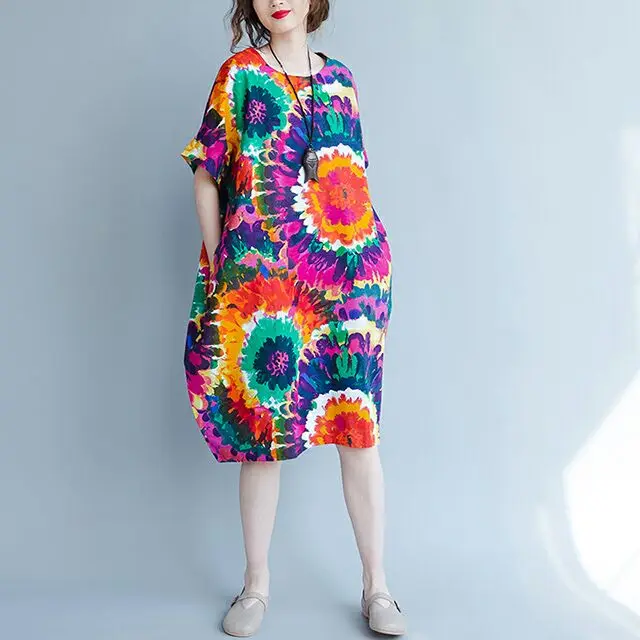 blue dresses Новая летняя женская одежда из хлопка и льна с принтом Платья для беременных Платья с круглым вырезом плюс размер европейская одежда - Цвет: blue dresses
