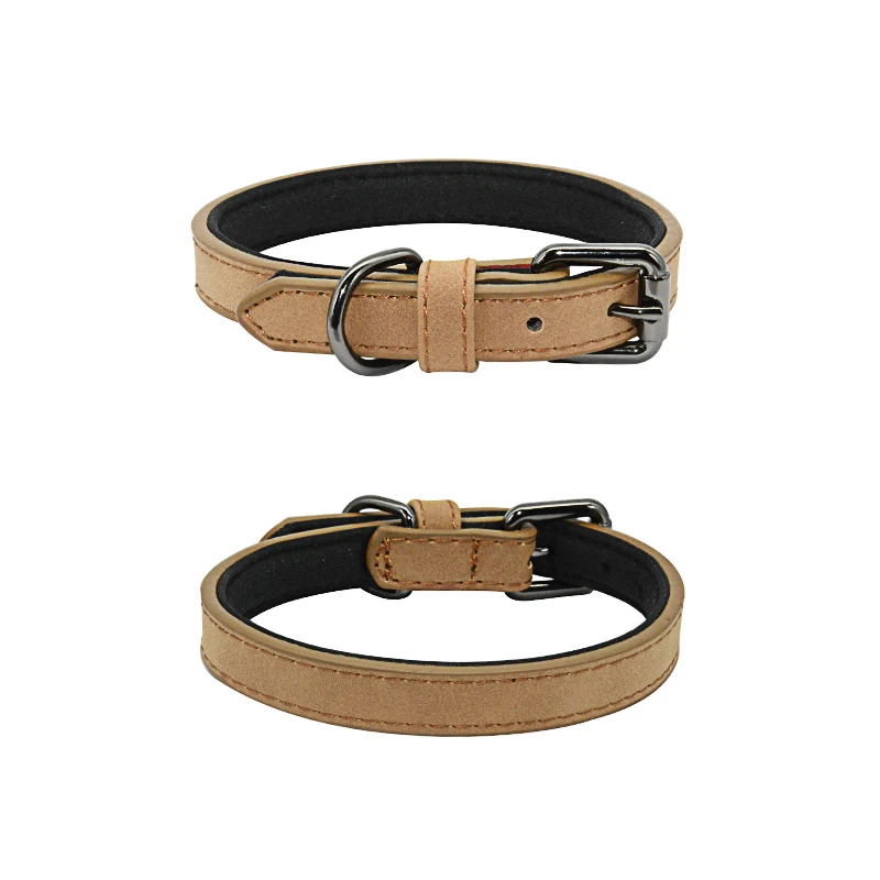 Padded Diving Cloth Leather Dog Collar For Small Medium Large Dog Labrador Bulldog Heavy Alloy Soft Pet Cat Puppy Dog Collar - Цвет: Brown