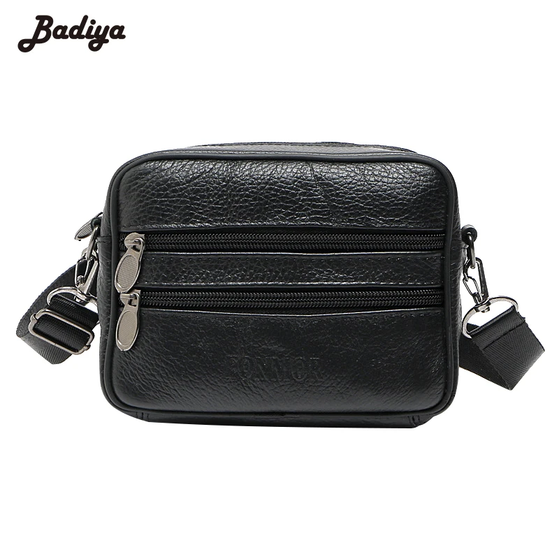 New Lychee Patern Genuine Leather Men's Single Shoulder Bag Zipper Crossbody Bag Business Bags