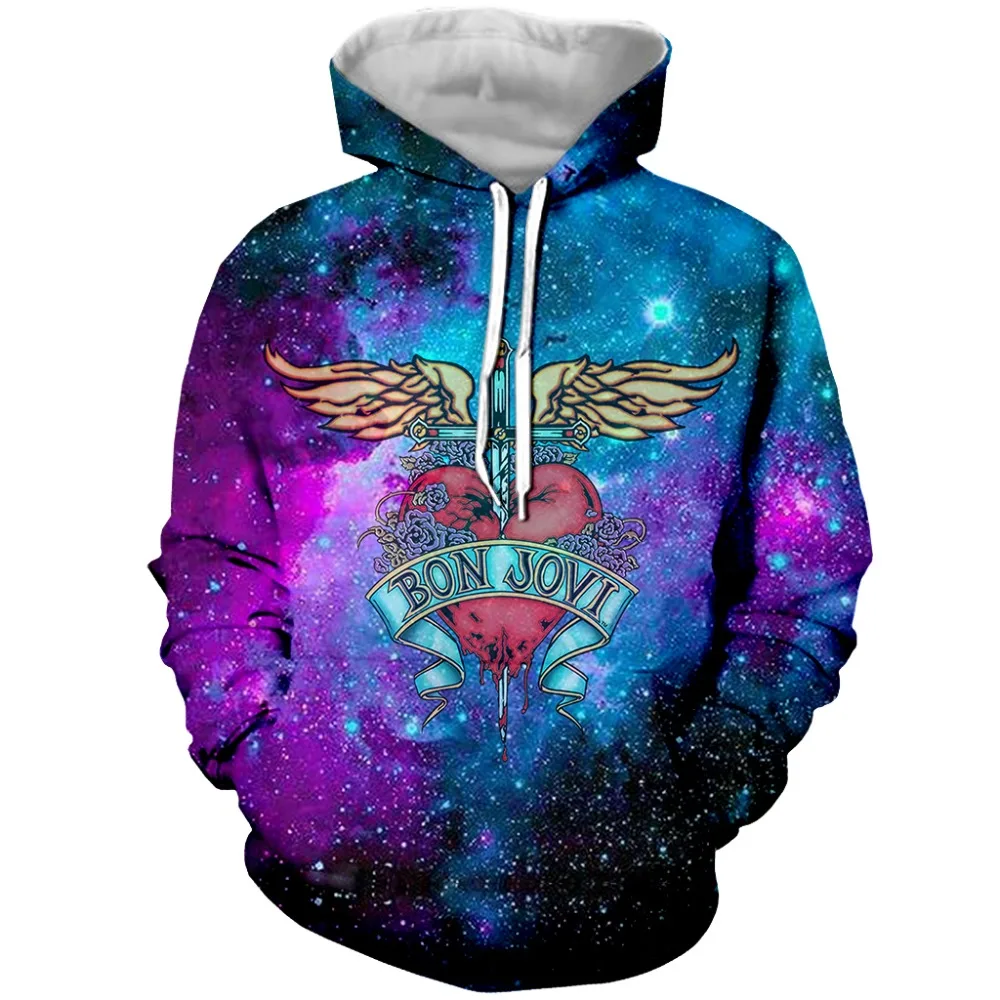 

YX GIRL 3D Print Bon Jovi Stary Sky Mens Hoodies Sweatshirt With Hat Pocket Men Autumn Spring Tracksuit Pullover Dropshipping