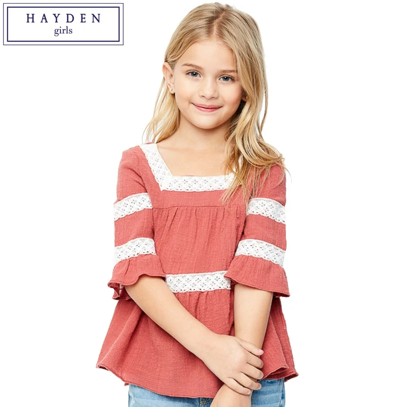 HAYDEN Girls Blouse Cotton with Lace 2017 Spring Summer Girls Blouse ...