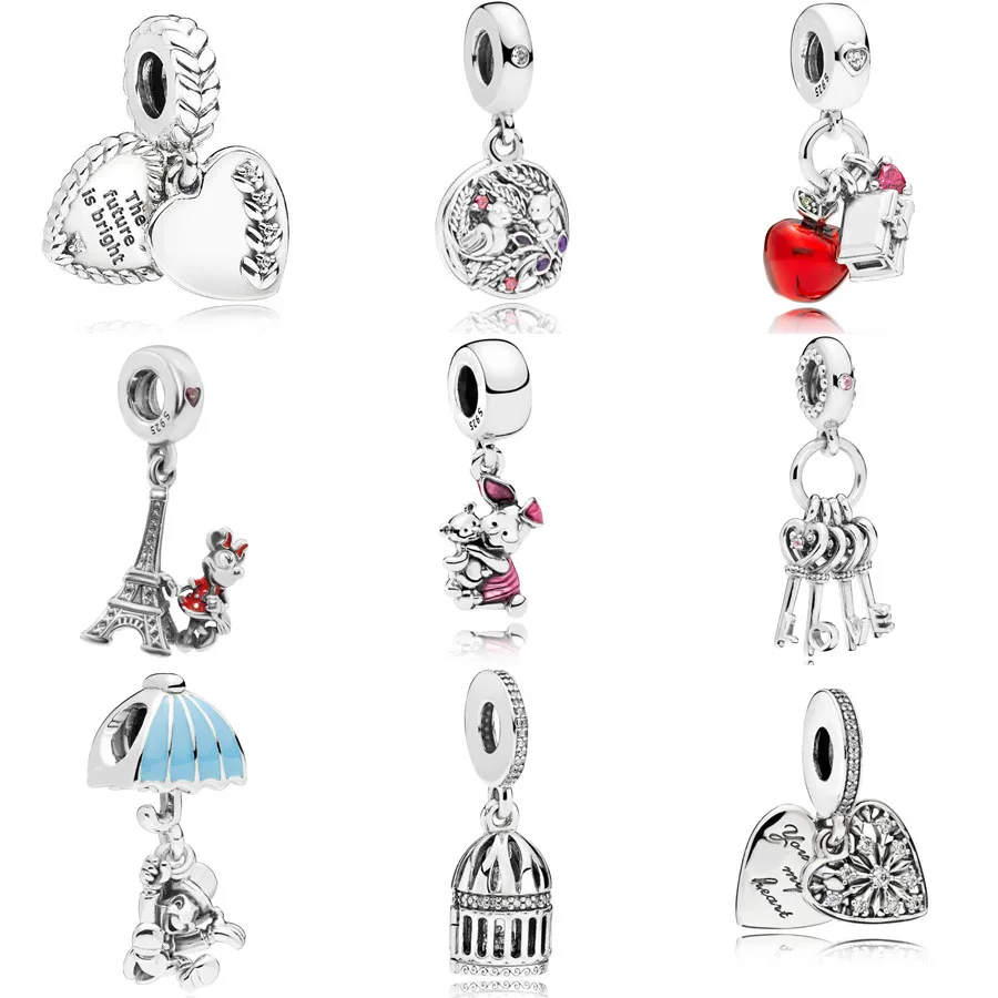 

2018 NEW Apple&Heart Mickey Bright Seeds Charm 925 Sterling Silver Pendant Fit pandoa Bracelet Necklace Pendant DIY Jewelry