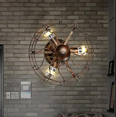 Creative Industrial Electric Fan Wall Sconce Loft Vintage Wall Light For Home Antique Wall Lamps ...