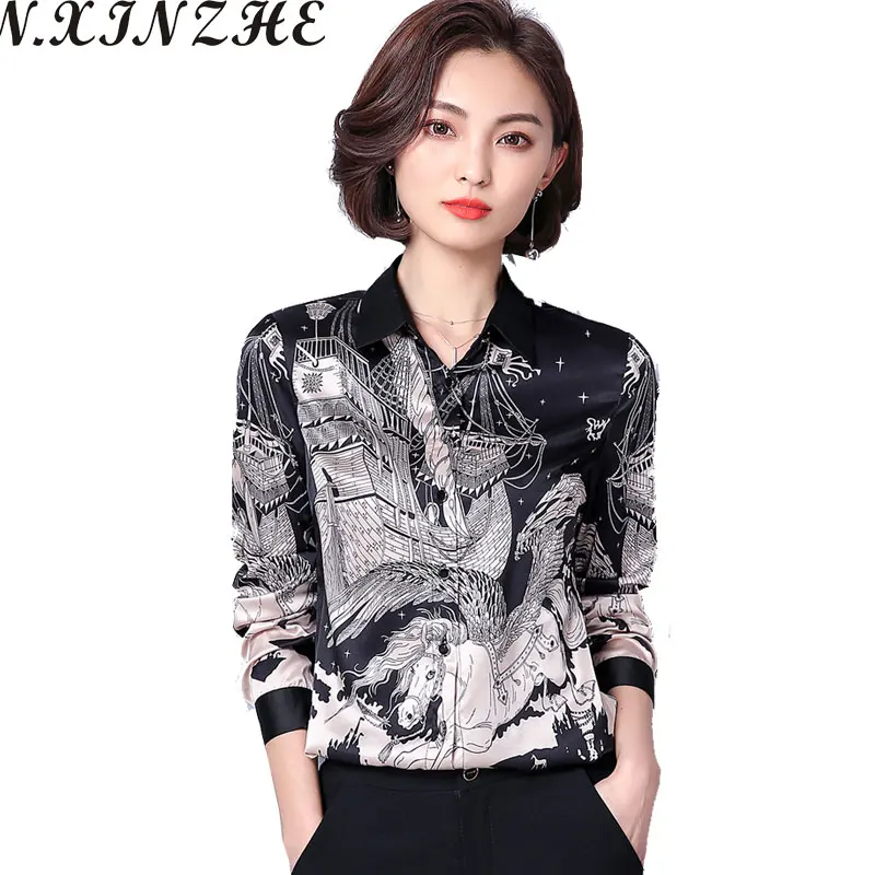 spring summer polyester turn down collar printed long sleeve blouse spring summer polyester turn down collar printed long sleeve blouse