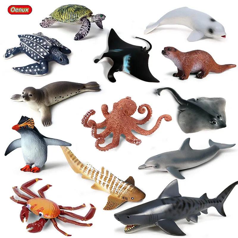 Oenux Sealife животного Рэй Акула Осьминог черепаха статуэтки дельфинов модель фигурки героев миниатюрный аквариум Коллекция игрушек для детей