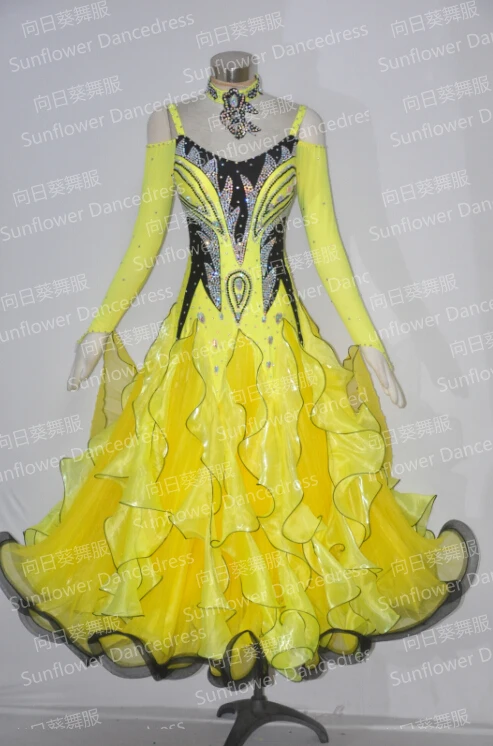 

Top sales New Style!ballroom Standard Dance Dress Waltz Competition DressWomen flamenco dress Women/girl,yellow +Black