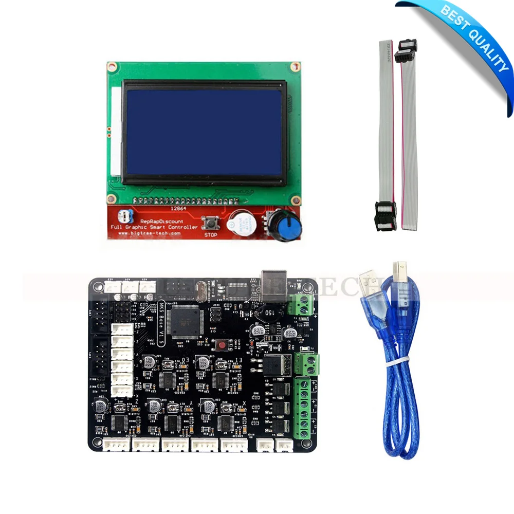  3D Printer Kit MKS Base V1.5 3D Printer Controller Board With Mega 2560 R3 Motherboard RepRap Ramps1.4 + 12864 LCD Controller 